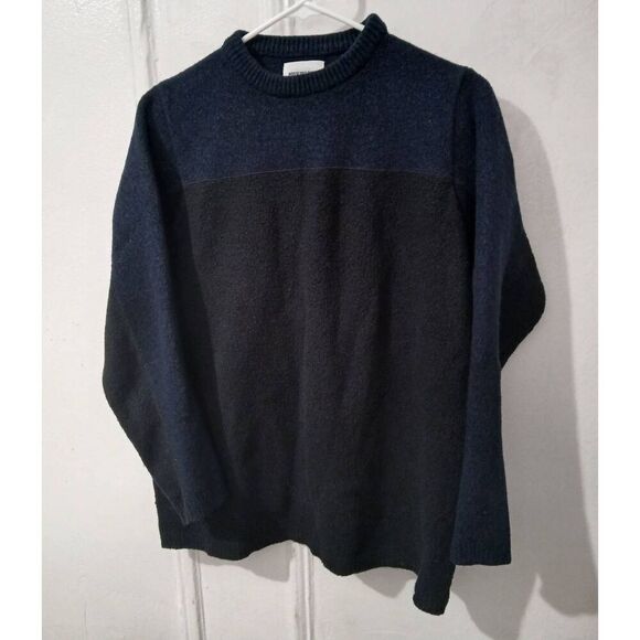 Norse projects mens small verner wool cotton color block sweater black blue - Picture 1 of 7